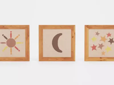 -Wall Pictures - Sun and Moon and Stars- Low-poly 3D model