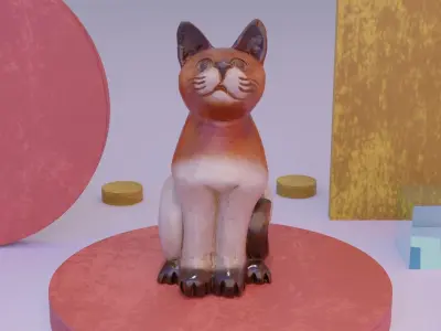 Cat wood statue 01 high-poly 3D model