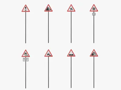 95 UK Traffic Road Signs Pack  Low-poly 3D model