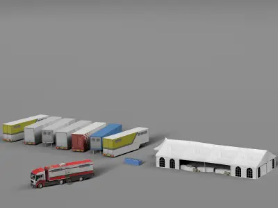 Collection of objects for the game of auto racing Low-poly 3D model