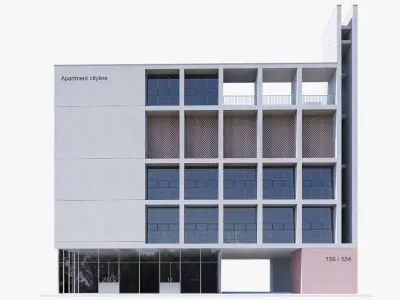 Modern apartment building Low-poly 3D model