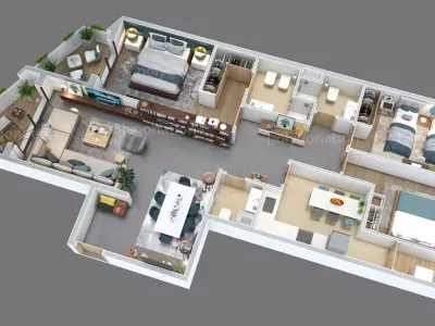 3d floorplan Z two bedroom apartment floor plan 3D model