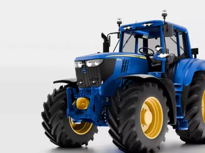Blue John Deere 6195M Utility Tractor Premium Model low-poly  Low-poly 3D model