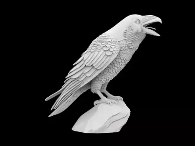Cawing Raven Sculpture Standing Pose Print 3D print model