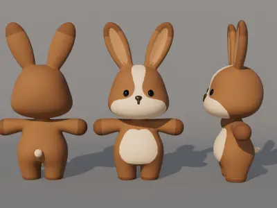 Rigged Cartoon Rabbit Low-poly 3D model