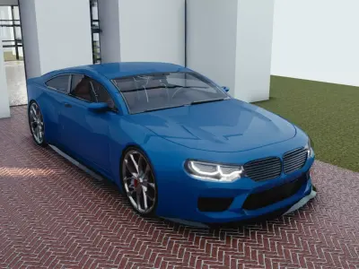 BLENDER EEVEE Brandless Mid Size 2 door coupe Low-poly 3D model