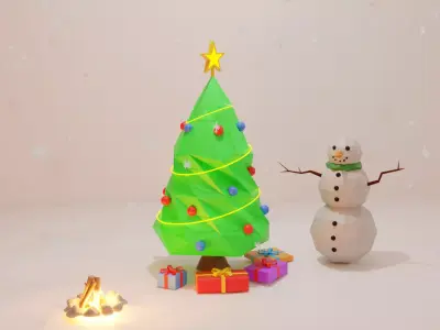 Winter low-poly scene Free low-poly 3D model