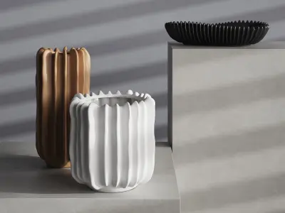 Two Wavy Shaped Vases and Decorative Bowl 3D model