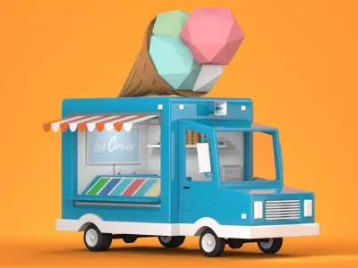 Ice Cream Truck Low-poly 3D model