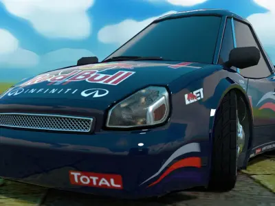 Rigged low poly cartoon racing car RED BULL Low-poly 3D model