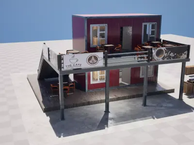 Containers Cafe with Interior  Low Poly PBR Low-poly 3D model