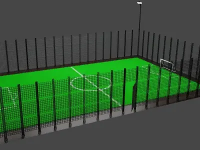 Mini football field with artificial grass 3D model