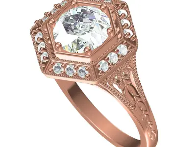 Hexagonal Shaped Art Deco Ring 3D print model