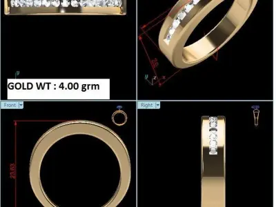 Band 3dm Render Details gold wedding with diamonds 3D print model