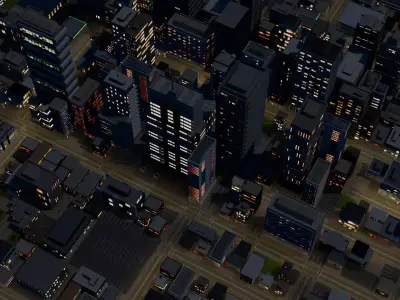 City Downtown Skyscraper Street Mountain Landscape 17 - NIGHT Low-poly 3D model