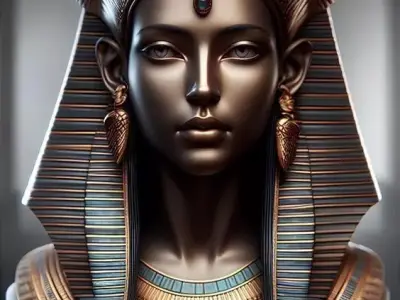 Egyptian Goddess Bust Golden Pharaoh Turquoise Inlays 3D Low-poly 3D model