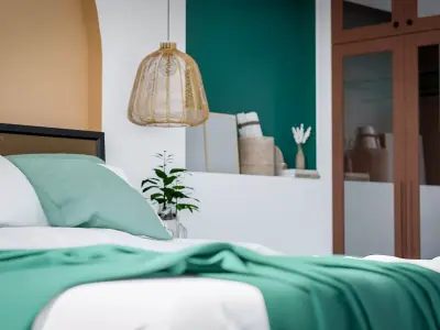 Modern Bali Bedroom Design  Low-poly 3D model