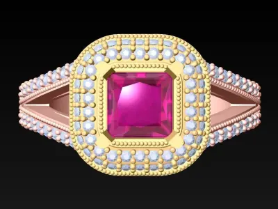 Square Stone Rings - Womens Rings -  N132451 3D print model