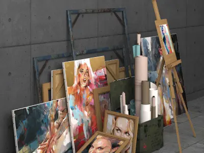 A set of decorative elements with easel 3D model