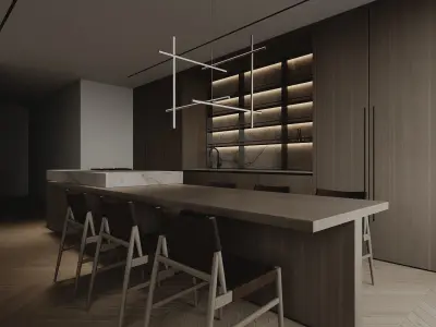 Minimalist Livingroom-Kitchen Interior  3d scene by Lido CG 3D model