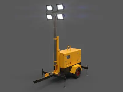 PBR Mobile Light Tower Generator A - Yellow Low-poly 3D model