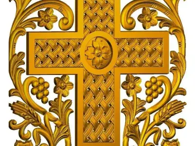 Cross and Floral Vine Decoration 3D print model