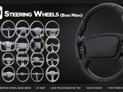 20 Steering Wheels - Base Mesh Low-poly 3D model