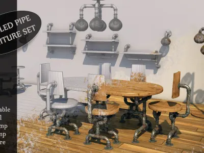 Recycled Pipe Furniture Set 3D model