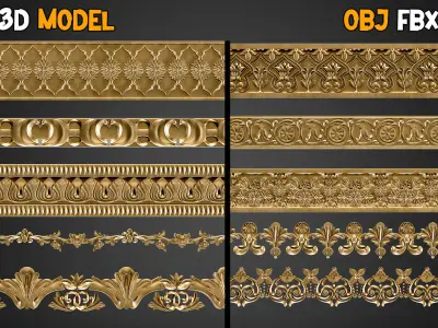 50 Ornaments Trim Brush   Vol 10 Low-poly 3D model
