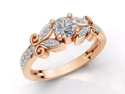 AV 726 Diamond Ladies Unique Vintage Style Engagement Ring 3D print model