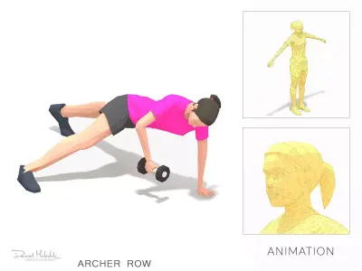 archer row  Exercise WoMan Animation Low-poly 3D model