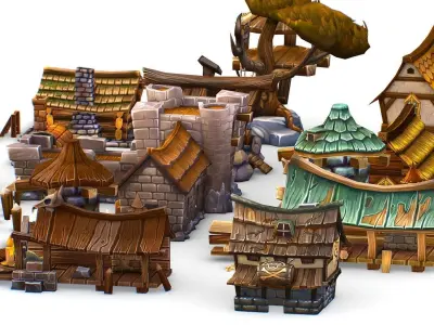 Discount - 13 Cartoon Style Houses 3D model