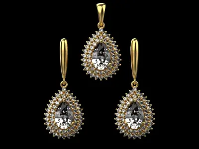 Set of earrings and pendant with sapphire 45 3D print model