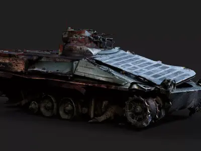 war destroyed APC vehicle burned wreck PBR photogrammetry Low-poly 3D model