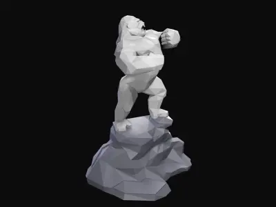 Low Poly Gorilla man on rock Low-poly 3D model