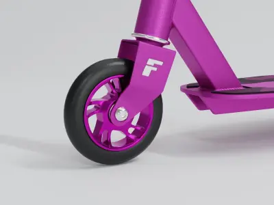 Sporty kick scooter with metallic rims in pink color 3D model