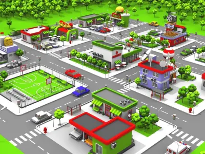 Cartoon Low Poly City Low-poly 3D model