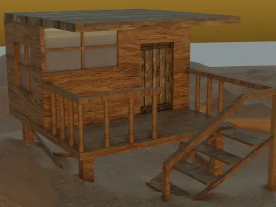 3D wooden cabin or beach hut game ready Free low-poly 3D model