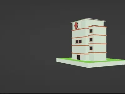 Low Poly Hospital Building 3D Model Low-poly 3D model