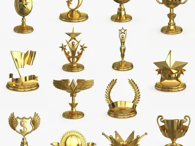Award Trophy Collection  14 pieces Low-poly 3D model