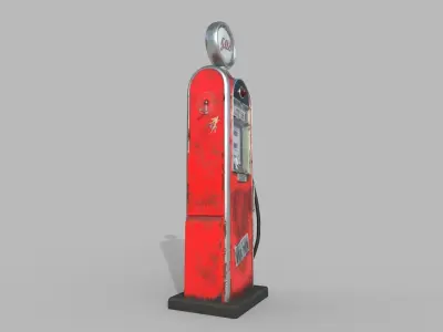 Old retro gas station - gas station low poly Low-poly 3D model