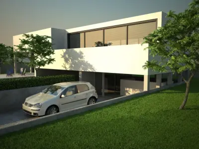 Modern House With Garage Scene 3D model