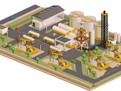 isometric representing oil field extracting Low-poly 3D model