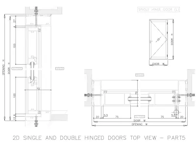 2D SINGLE AND DOUBLE HINGED DOORS TOP VIEW 3D model