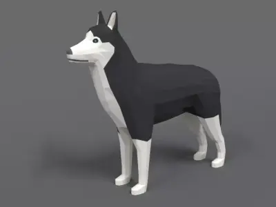 Low Poly Cartoon Husky Low-poly 3D model