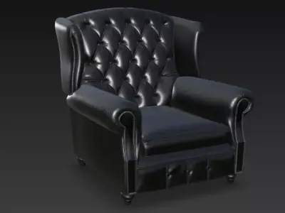 Classic Tufted Leather Armchair 3D Model 3D model