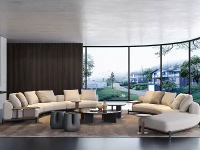 Modern Luxury Living Room with Large Sofa 019 3D model