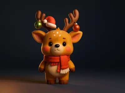 Cute Christmas Reindeer Figurine Adorable Holiday Deer  3D print model
