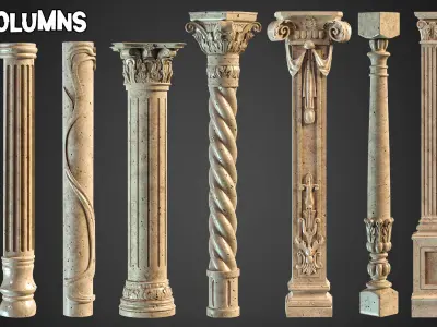 30 Columns  33 Ornaments Alpha Brush and Video Tutorials  Vol 5 Low-poly 3D model