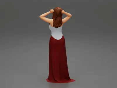 sexy girl in long dress with long hair standing 3D print model